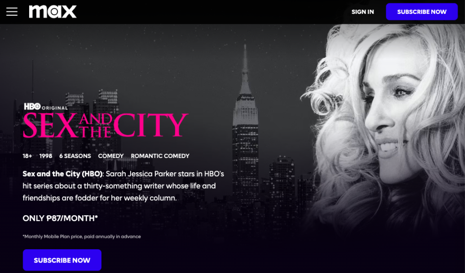 MAXのSEX AND THE CITYのページ